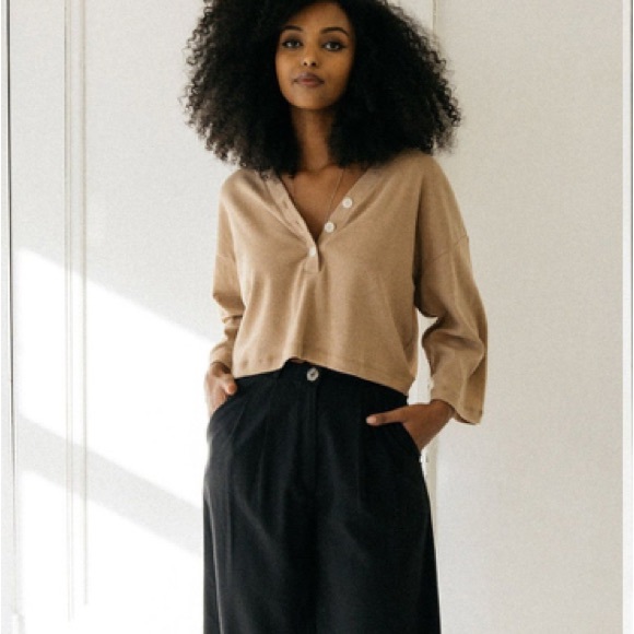 Harly Jae Porto Henley Oversized Cropped Button Down 100% Organic Cotton Size XS - Picture 1 of 7